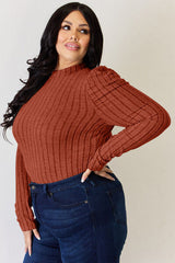 Basic Bae Full Size Ribbed Mock Neck Puff Sleeve T-Shirt from Enfance-Heureuse