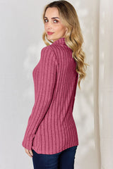 Basic Bae Full Size Ribbed Mock Neck Long Sleeve T-Shirt from Enfance-Heureuse