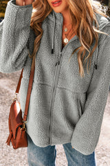 Fleece Zip Up Drawstring Hooded Pocketed Jacket from Threaded Pear