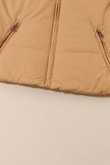 Brown Zip Up Pocketed Puffer Coat From MsDressly