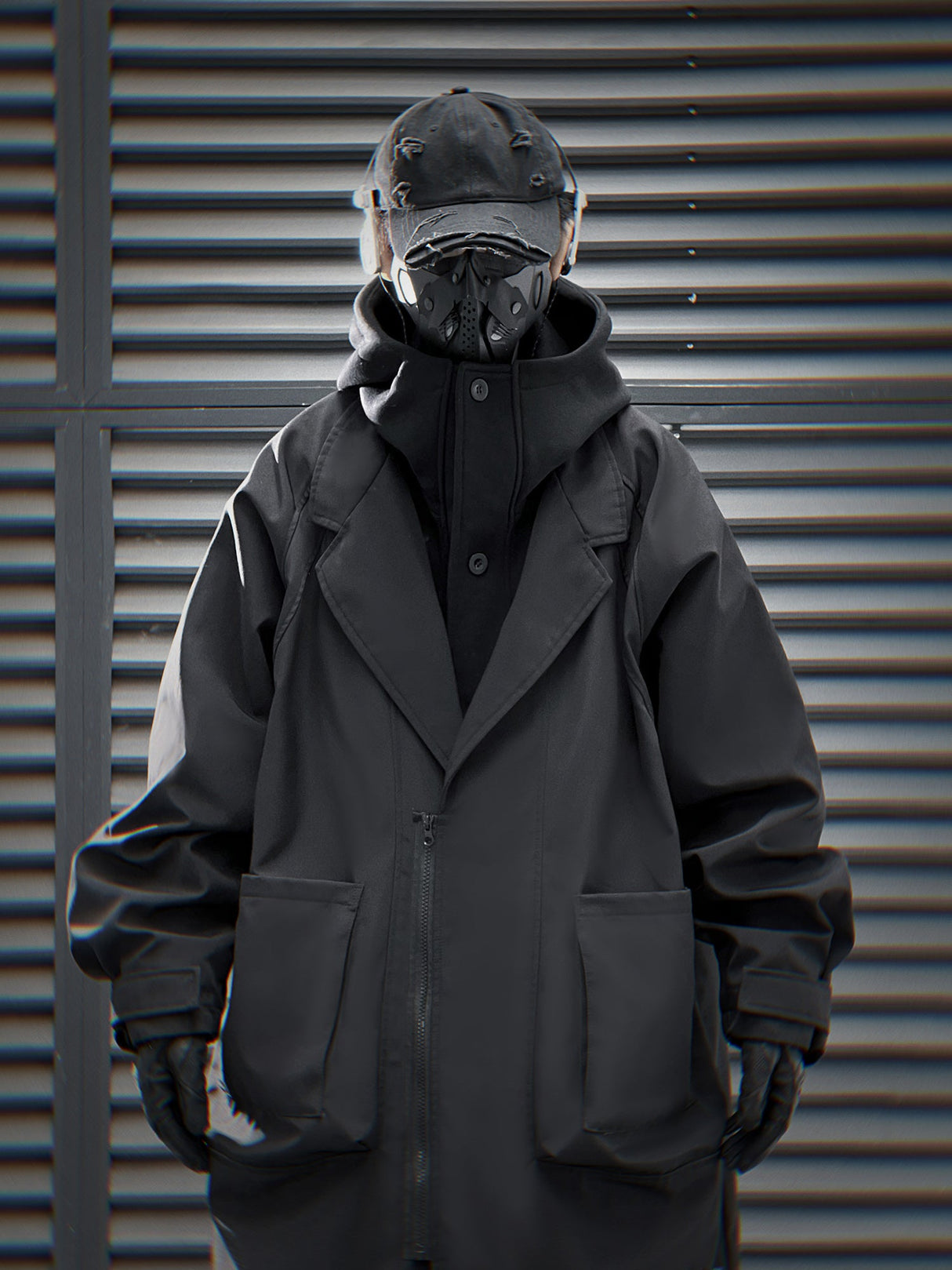 J36 Black Urban Trench Coat with Hoodie from Niepce Inc