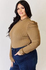 Basic Bae Full Size Ribbed Mock Neck Puff Sleeve T-Shirt from Enfance-Heureuse