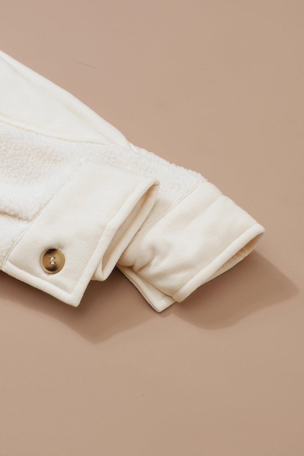 Beige Button-Up Stitching Pocket Raw Hem Shacket from MsDressly