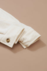 Beige Button-Up Stitching Pocket Raw Hem Shacket from MsDressly
