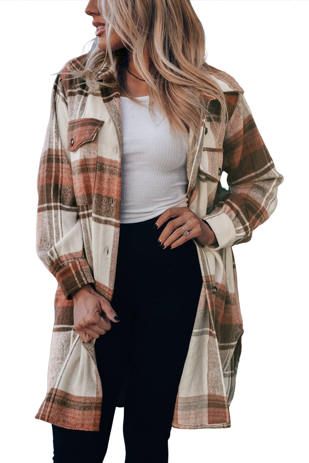 Autumn Plaid Button-Down Shirt Jacket from MsDressly
