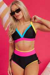 Itzel Drawstring Side V Neck High Waist Bikini Set from Threaded Pear