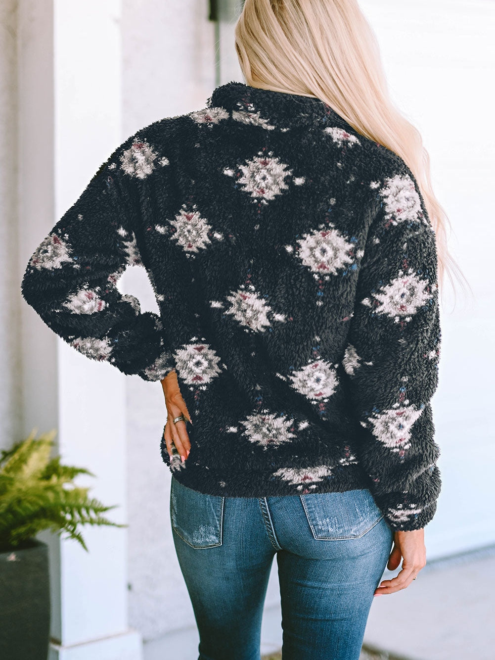 Black and White Aztec Sherpa Jacket from MsDressly