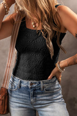 Black Floral Jacquard Square Neck Tank Top From MsDressly