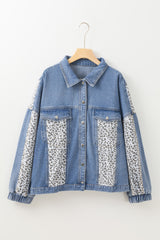 Miriam Plus Size Leopard Patchwork Denim Jacket from Threaded Pear