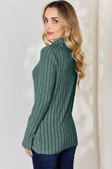 Basic Bae Full Size Ribbed Mock Neck Long Sleeve T-Shirt from Enfance-Heureuse