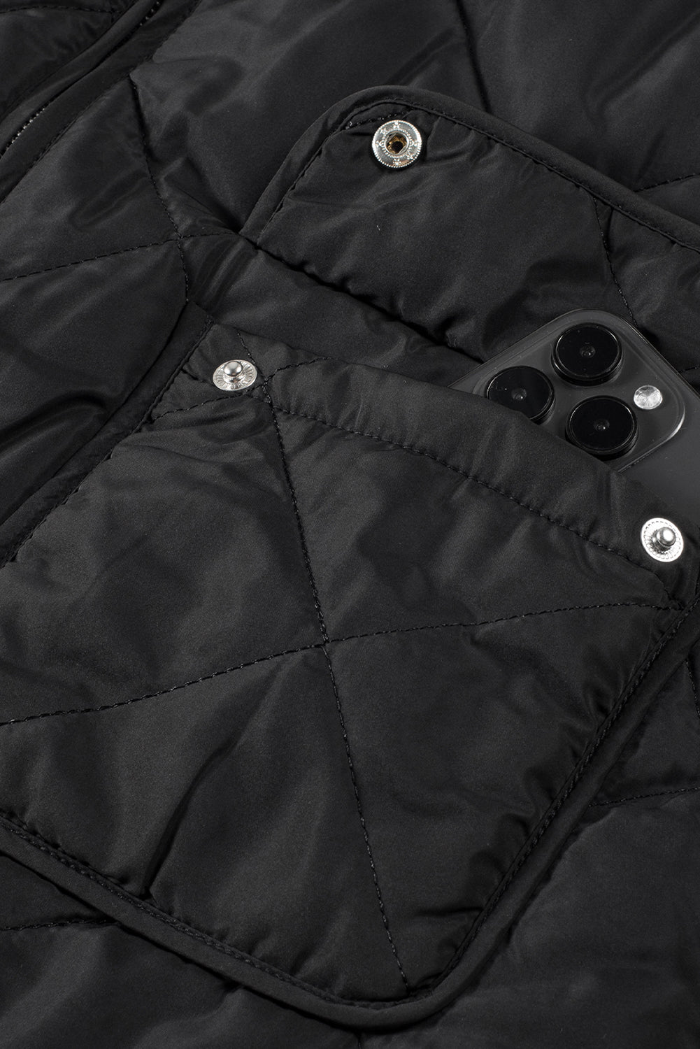 Black Fleece Lined Quilted Zip up Vest Coat From MsDressly