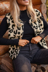 Black Leopard Print Sherpa Vest Coat From MsDressly