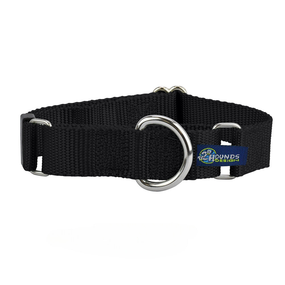 5/8″ and 1″ Black Nylon Martingale Dog Collar from 2 Hounds Design