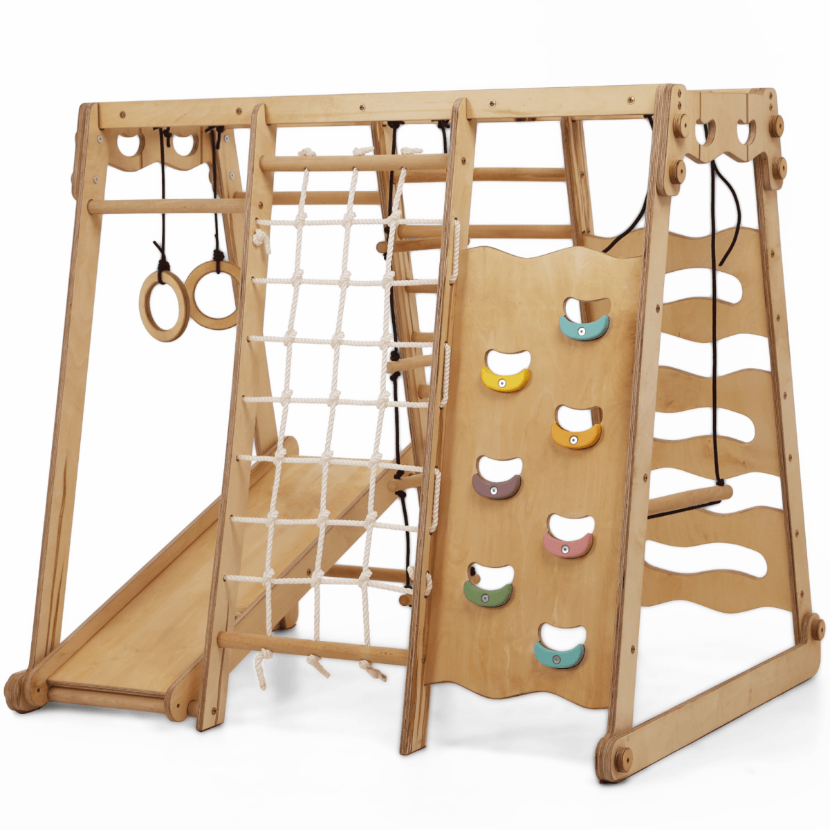 6in1 Indoor Jungle Gym for Toddler: Playground + Swings Set + Slide Board + Rope + Stairs from Goodevas