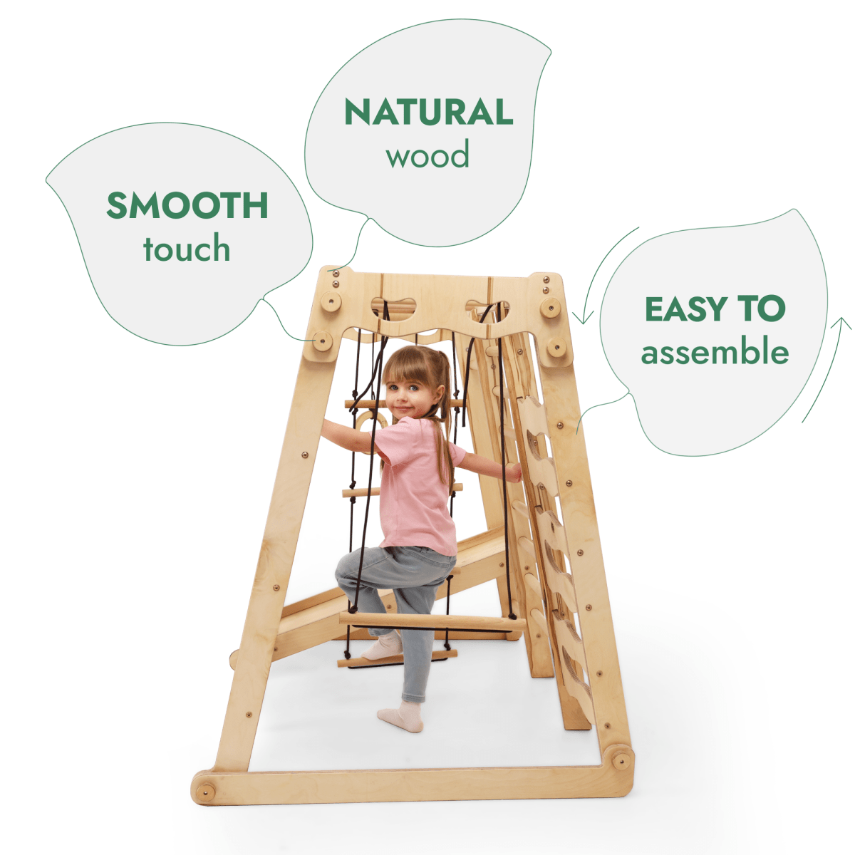 6in1 Indoor Jungle Gym for Toddler: Playground + Swings Set + Slide Board + Rope + Stairs from Goodevas