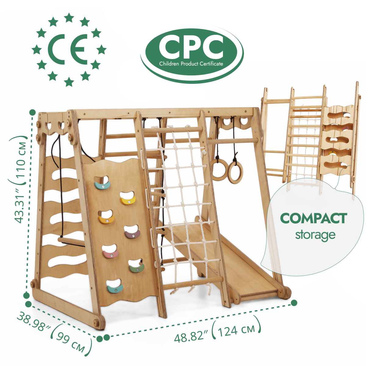 6in1 Indoor Jungle Gym for Toddler: Playground + Swings Set + Slide Board + Rope + Stairs from Goodevas
