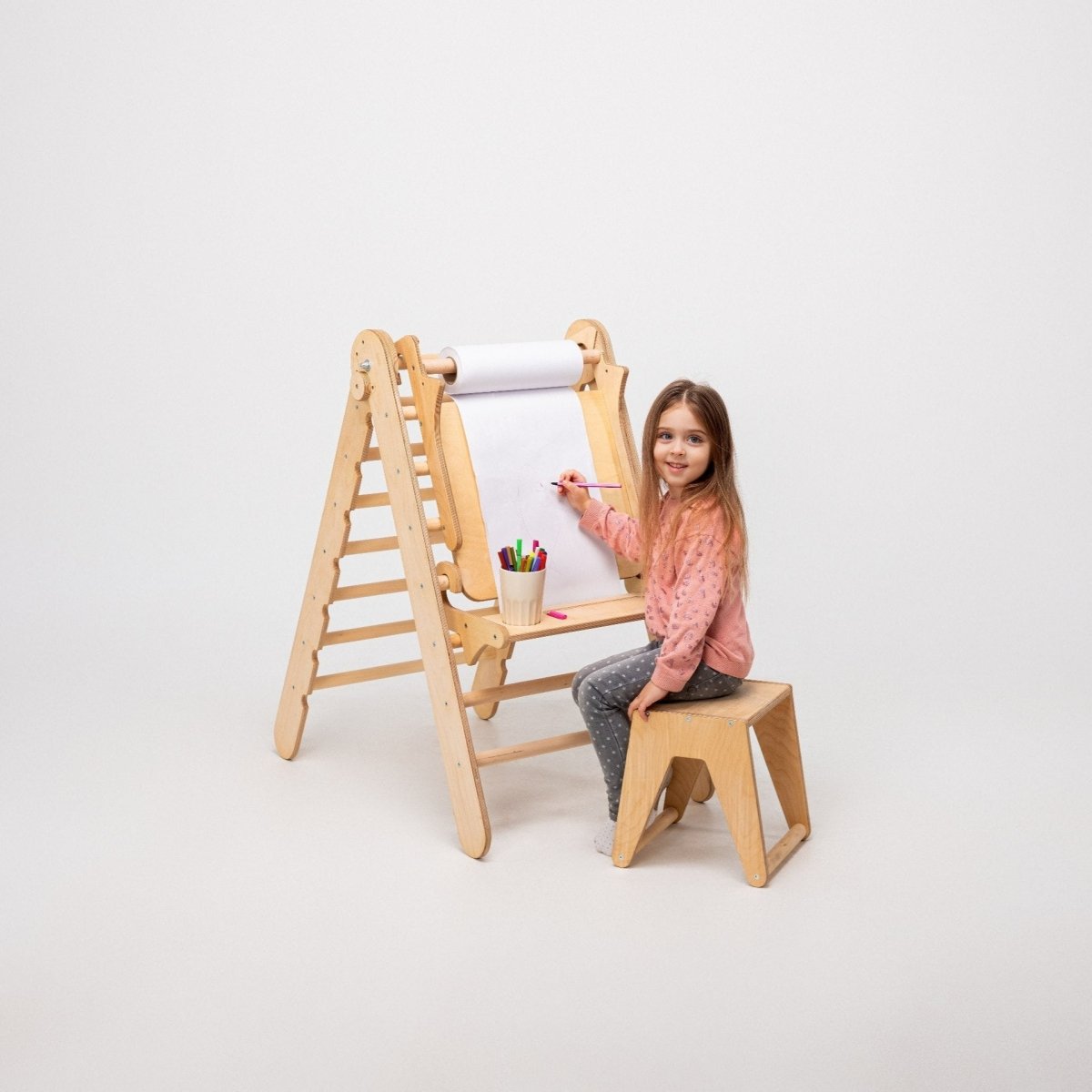6in1 Montessori Climbing Set: Triangle Ladder + Arch/Rocker + Slide/Ramp + Net + Cushion + Art Addition from Goodevas