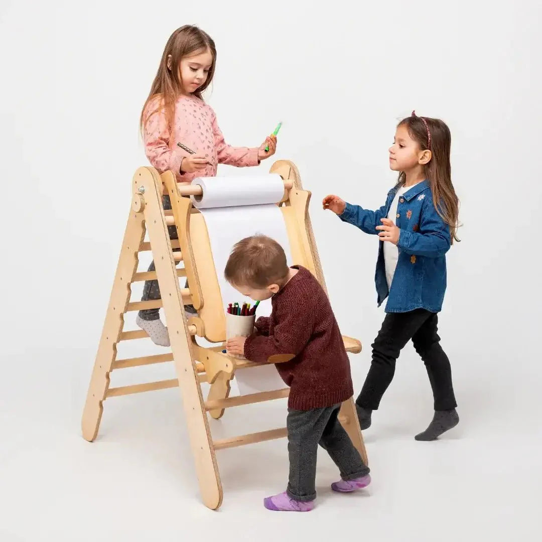 6in1 Montessori Climbing Set: Triangle Ladder + Arch/Rocker + Slide/Ramp + Net + Cushion + Art Addition from Goodevas