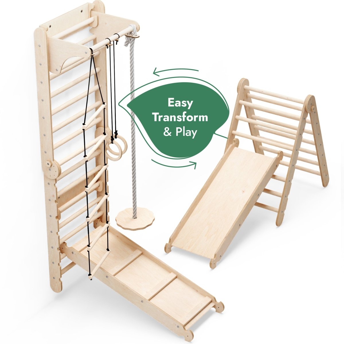 6in1 Wooden Swedish Wall / Climbing ladder for Children + Swing Set + Slide Board from Goodevas