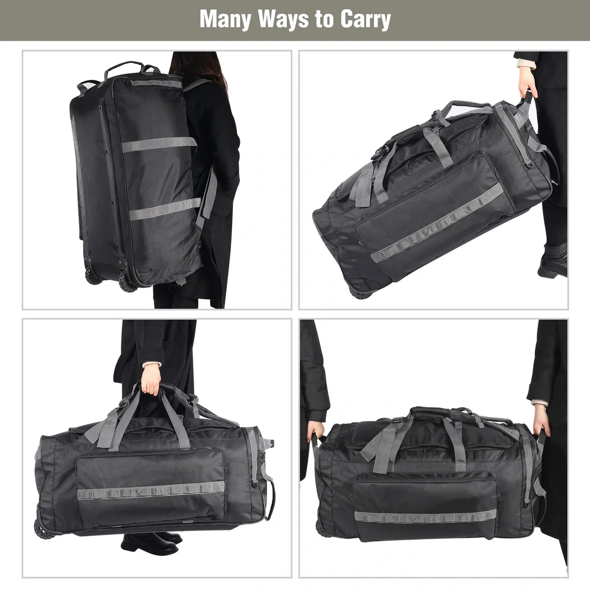 Tactical 140L Duffle Bag with Wheels and Backpack Straps