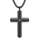 Black Cross Pendant With Simulated Diamond From Steel Time