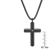 Black Cross Pendant With Simulated Diamond From Steel Time