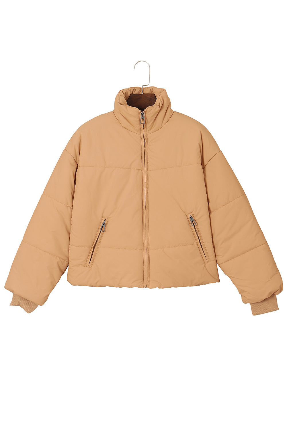 Brown Zip Up Pocketed Puffer Coat From MsDressly