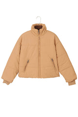 Brown Zip Up Pocketed Puffer Coat From MsDressly