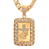 Gold 18k Plated Stainless Steel Prayer Hands And Cross Pendant With Simulated Diamonds From Steel Time