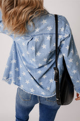 Star Light Wash Raw Hem Denim Jacket from Threaded Pear