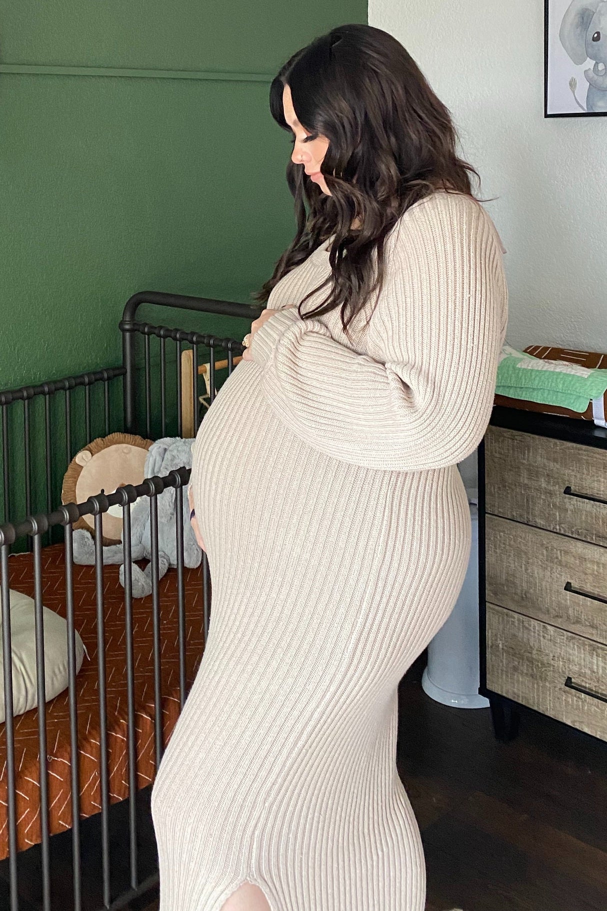 Beige Side Slit Maternity Maxi Sweater Dress from PinkBlush