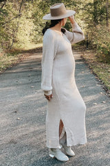 Beige Side Slit Maternity Maxi Sweater Dress from PinkBlush