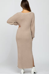 Beige Side Slit Maternity Maxi Sweater Dress from PinkBlush