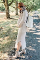 Beige Side Slit Maternity Maxi Sweater Dress from PinkBlush