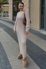 Beige Side Slit Maxi Sweater Dress from PinkBlush