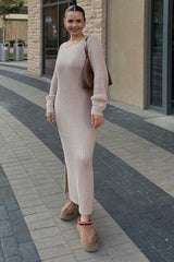 Beige Side Slit Maxi Sweater Dress from PinkBlush