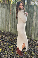 Beige Side Slit Maxi Sweater Dress from PinkBlush