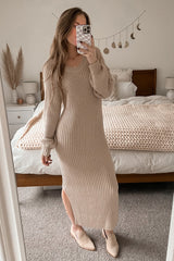 Beige Side Slit Maxi Sweater Dress from PinkBlush