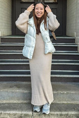 Beige Side Slit Maxi Sweater Dress from PinkBlush