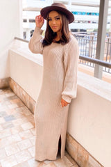 Beige Side Slit Maxi Sweater Dress from PinkBlush