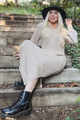 Beige Side Slit Maxi Sweater Dress from PinkBlush