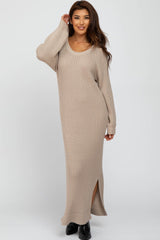 Beige Side Slit Maxi Sweater Dress from PinkBlush
