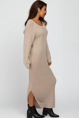 Beige Side Slit Maxi Sweater Dress from PinkBlush