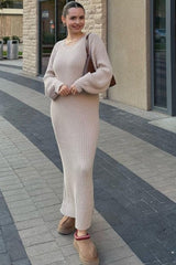 Beige Side Slit Maxi Sweater Dress from PinkBlush