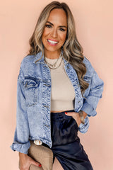 Beau Blue Vintage Washed Flap Pockets Denim Jacket from MsDressly