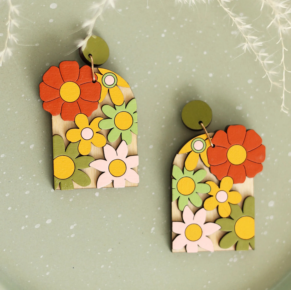 70s Burnt Orange Floral Arch Earrings from LE CHIC MIAMI
