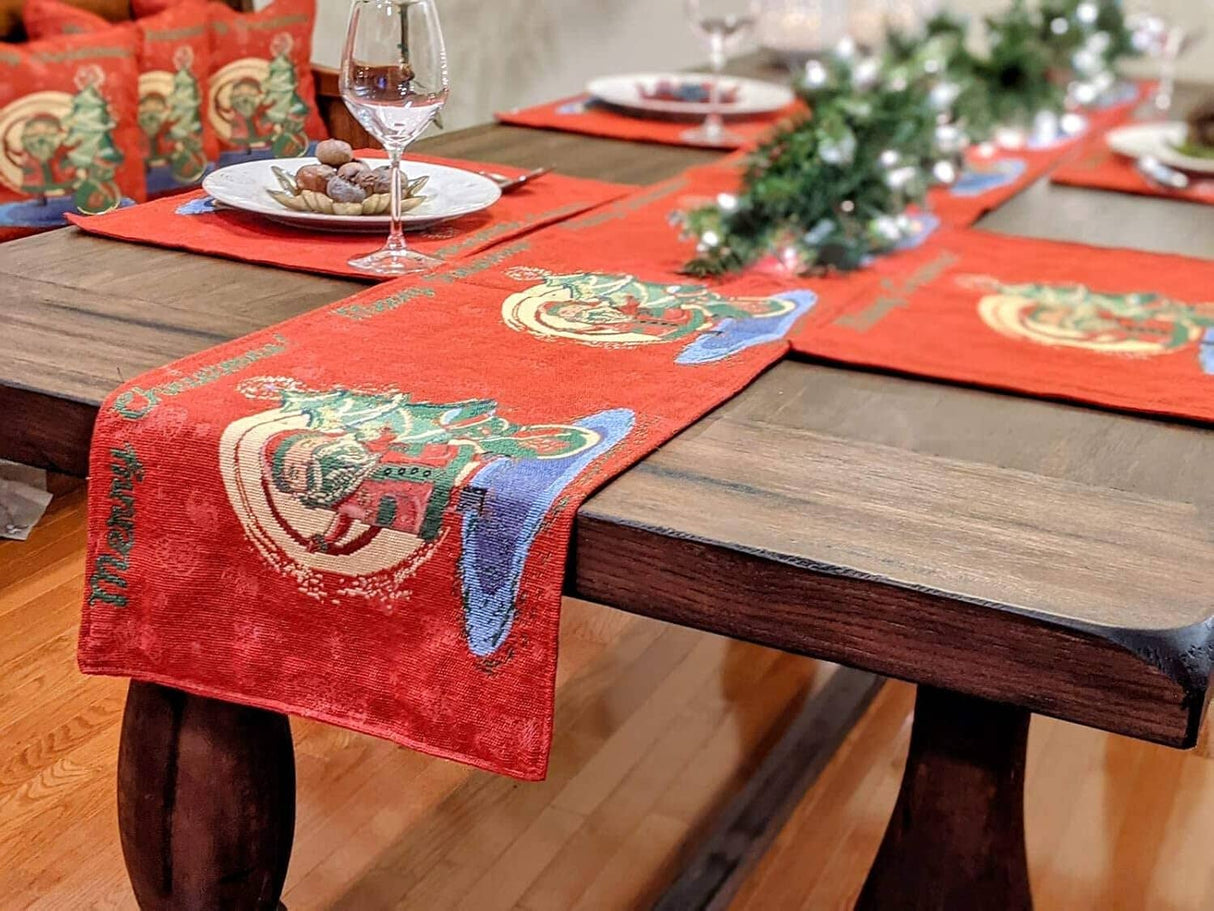 DaDa Bedding Red Santa Claus Christmas Tree Woven Tapestry Dining Table Runner (17615) from DaDalogy Bedding Collection