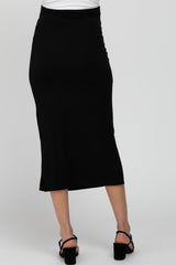 Black Solid Side Slit Maternity Midi Skirt from PinkBlush