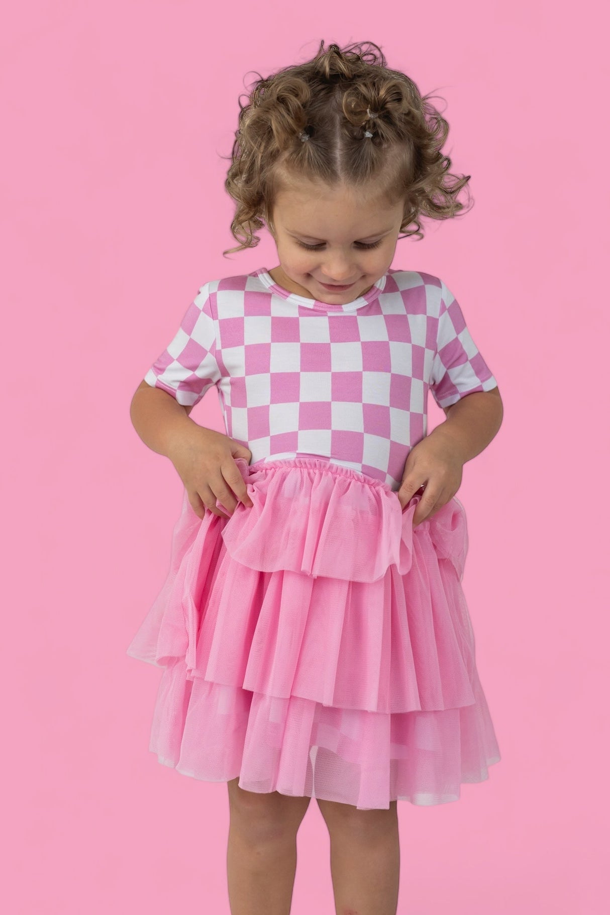 BUBBLEGUM CHECKERS DREAM TUTU DRESS from DREAM BIG LITTLE CO