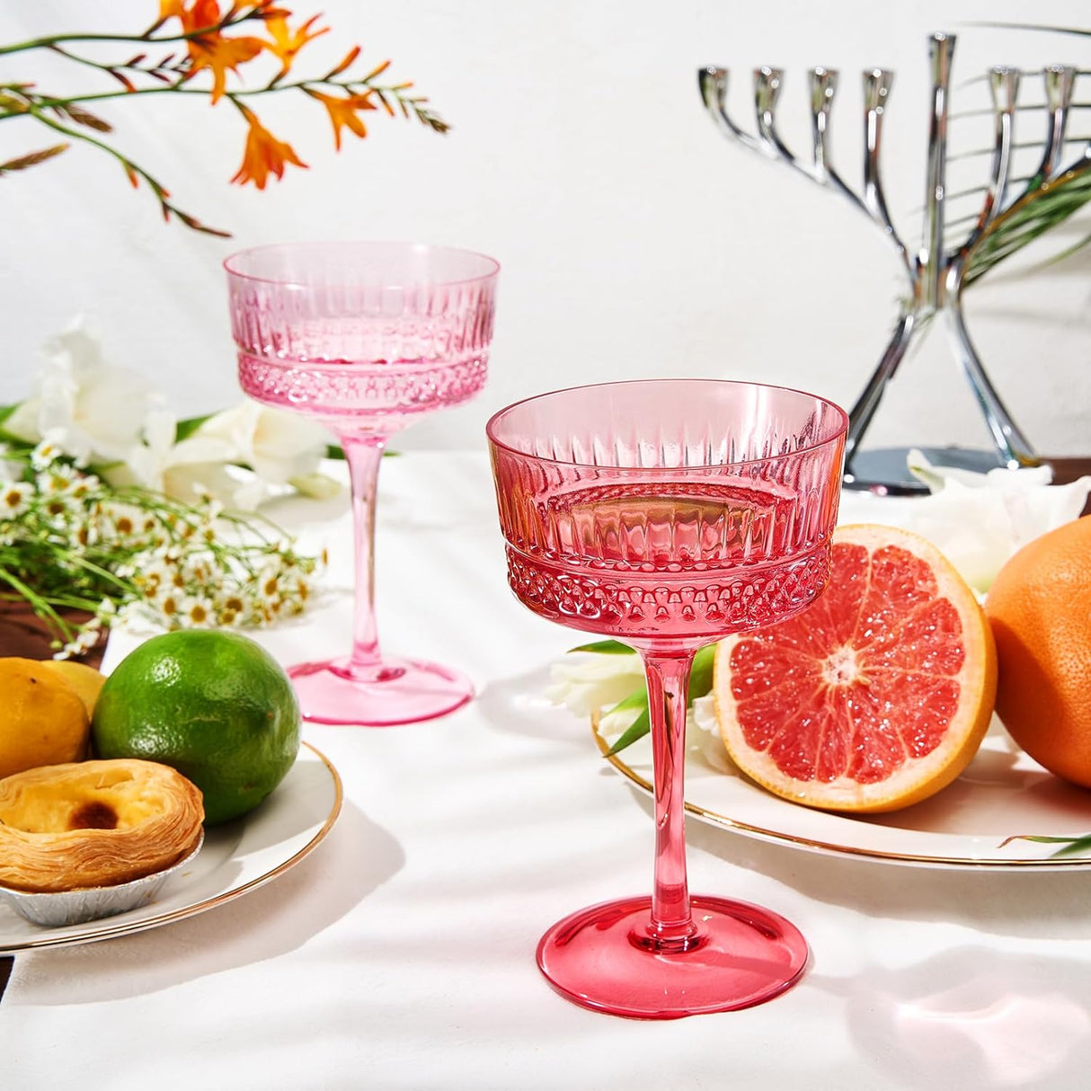 Art Deco Colored Crystal Coupe Glass | Set of 6 | Large 9.6oz Stemmed Glassware from The Wine Savant